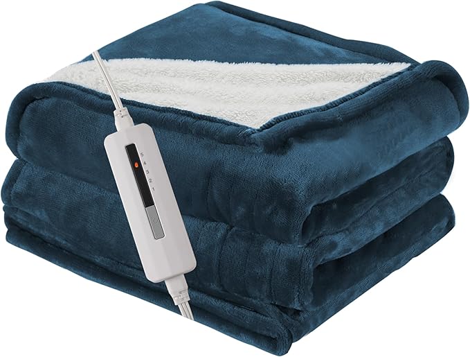 Electric Blanket Twin Size 62" x 84" Thickened Flannel and Sherpa Heated Blanket,10 Hours Timer Auto-Off,5 Heating Levels,for Bedroom Office Couch,Dark Green