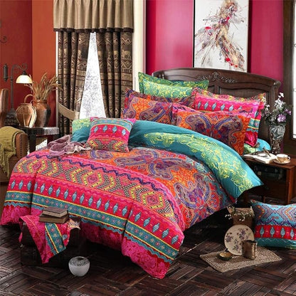 Jane yre Boho Duvet Cover Queen, Brushed Microfiber 3 Pieces Bedding Sets 1 Duvet Cover +2 Pillowcases, Bohemian Colorful Retro Print Duvet, with Zipper Closure, Durable Easy Care