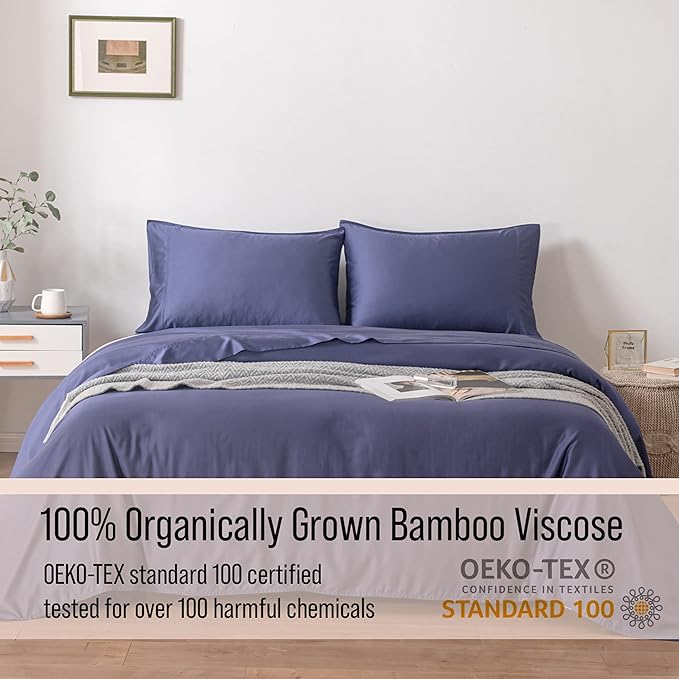 Bella Coterie Luxury Bamboo Viscose Queen Size Sheet Set | 100% Organically Grown | Ultra Soft | Cooling for Hot Sleepers | 18" Deep Pocket [Twilight Blue]