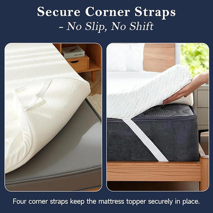 Tiita 3-Inch Mattress Topper Queen, Foam Mattress Topper, Removable Mattress Cover, Firm Bed Pad, High Density Foam Mattress Pad, Mattress Protector with 4-Corner Non-Slip Straps