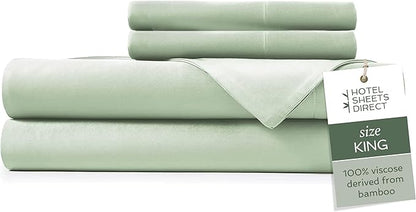 Hotel Sheets Direct 4 Piece Bed Sheet Set King Size, 100% Viscose Derived from Bamboo Sheets Set with 2 Pillowcases, Cooling & Breathable Luxury Bedding, Moisture-Wicking & Silky Soft, Light Green