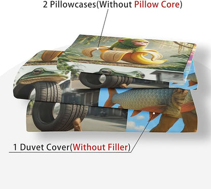 Italian Brainrot Bedding Duvet Cover Set,Funny Fusion AnimalsTwin Full Queen King Comforter Cover Bedding Set for Kids Boys Bed Decor Gifts ﻿ (Color 16,Full (80" x 90"))