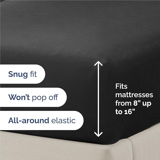 Full Size 4 Piece Sheet Set - Comfy Breathable & Cooling Bed Sheets Set - Hotel Luxury Bedding for Women, Men, Kids, Teens, Boys & Girls - Deep Pockets, Ultra-Soft and Wrinkle Free - Oeko-Tex - Black