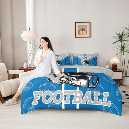 Feelyou Football Comforter Set Queen Size 7 Pieces Ball Games Bedding Set for Kids Boys Girls Rugby Bed in a BagFootball Bedroom Decor Rugby Sports