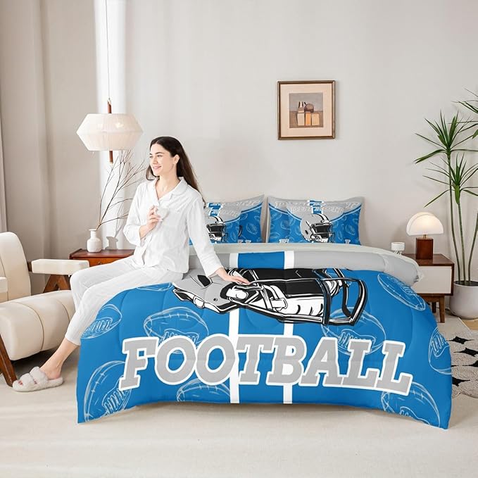 Feelyou Football Comforter Set King Size 7 Pieces Ball Games Bedding Set for Kids Boys Girls Rugby Bed in a BagFootball Bedroom Decor Rugby Sports