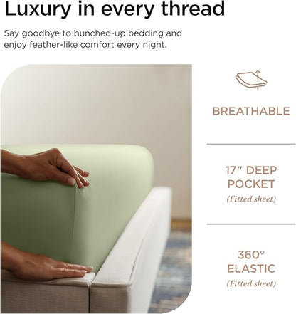Threadmill Supima Cotton Sheets, 1000 Thread Count Cotton Sheets for Cal King Size Bed, 4 Pc Sage Green Cal King Bed Sheet Set, 5-Star Hotel Quality, Elasticized Deep Pocket Cal King Sheet