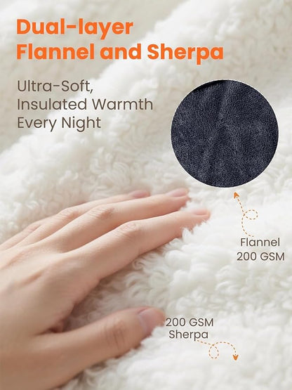 Electric Heated Blanket King, Ultra‑Cozy Premium Flannel & Sherpa, Even Heat Distribution & Stable Temp, 1–10H Auto‑Off, 8 Temps (86–125.6°F), Overheat Protection, Ideal Gifts for Grandma