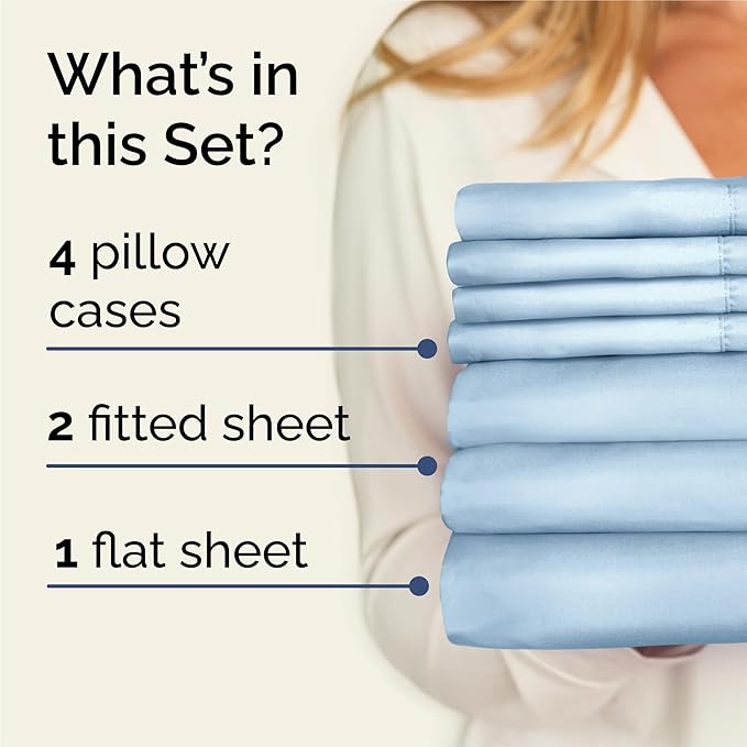 Split King 7 Piece Sheet Set - Comfy Breathable & Cooling - Soft Hotel Luxury Bedding Set with 8-16 Inch Deep Pockets - 1 Flat & 2 Fitted Sheet & 4 Pillowcases - Wrinkle Free & Easy Care - Baby Blue