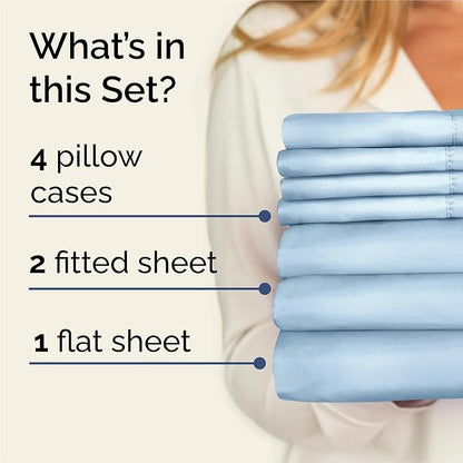 Split King 7 Piece Sheet Set - Comfy Breathable & Cooling - Soft Hotel Luxury Bedding Set with 8-16 Inch Deep Pockets - 1 Flat & 2 Fitted Sheet & 4 Pillowcases - Wrinkle Free & Easy Care - Baby Blue
