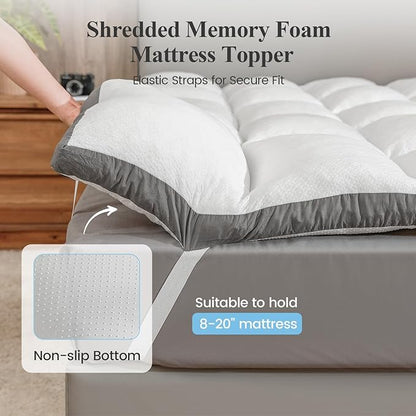 Queen Mattress Topper - Pillow Top Mattress Topper Queen Size Bed, Extra Thick Soft Plush Bed Topper for Back Pain Relief, White，Oeko-TEX Certified - 2000GSM
