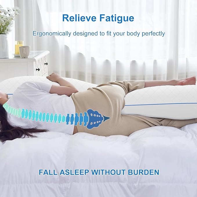 YZ HOME Long Body Pillow for Adults - Firm Body Pillow Insert with Shredded White Memory Foam, Adjustable Height, Soft Support for Side Sleeping, Pregnant Women, Washable (White, 20x54 Inch)