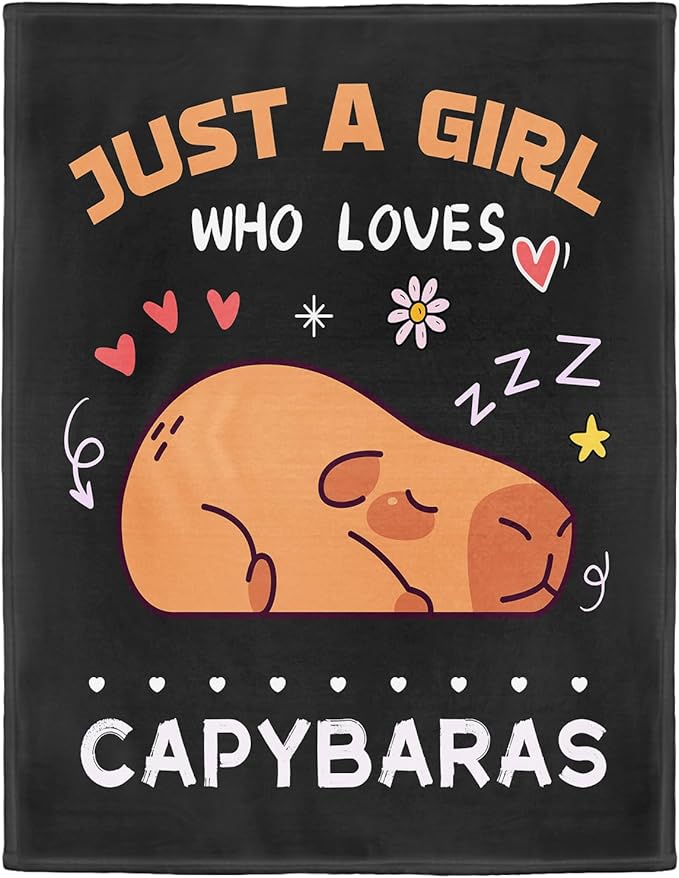 Capybara Lover Blanket, Just A Girl Who Loves Capybaras Blanket, Soft Warm Cozy Fleece Throw, Gifts for Girls Women Kids, 40"x50", Black