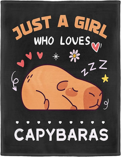 Capybara Lover Blanket, Just A Girl Who Loves Capybaras Blanket, Soft Warm Cozy Fleece Throw, Gifts for Girls Women Kids, 60"x80", Black