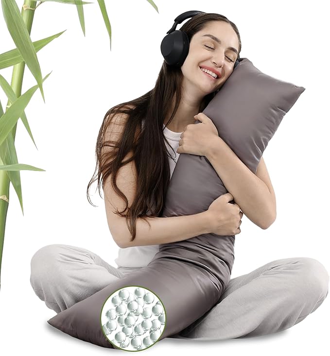 ZonLi Weighted Body Pillow with Bamboo Cover(41" x 10") 6.5lbs, Quilted Glass Beads Body Pillows for Adults Weighted Pillow for Deep Sleepers, Full Body Pillow for Side Sleepers,Memory Foam Pillow