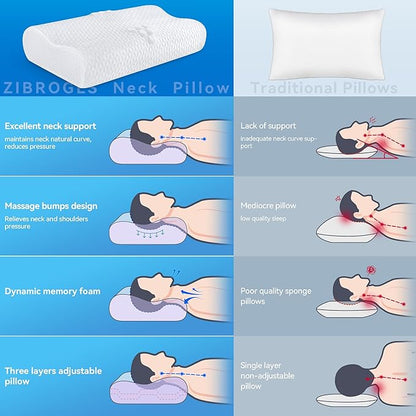 Cervical Neck Pillow for Pain Relief- Queen Size Pillow for Sleeping, Adjustable Memory Foam Pillows for Neck Shoulder, Ergonomic Cooling Contour Bed Pillow for Side, Stomach & Back Sleepers
