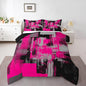 Feelyou Hot Pink Grey Black Abstract Duvet Quilt Twin Size Geometric Bedding Set for Kids Boys Girls Decor Modern Comforter Set Breathable Soft Microfiber Buffalo Check Bedroom Decor Bedclothes