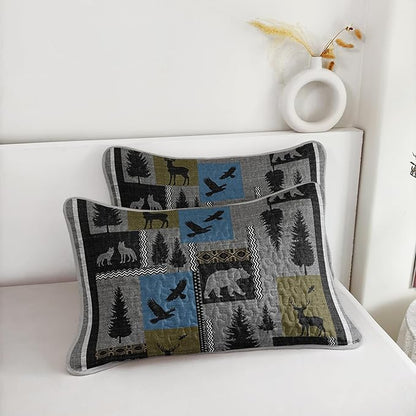 QOOMO Farmhouse Quilt Set Full/Queen Size,Farmhouse Bedspread Coverlet Set,Farm Animals 3Pcs Bedding Set Printed Quilt with 2 Pillowcases,Soft and Lightweight,for All Seasons