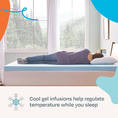 Linenspa 3 Inch Gel Swirl Memory Foam Mattress Topper – Cooling Gel Infused – Pressure Relieving Bed Topper - Mattress Pad – CertiPUR Certified - Twin Size