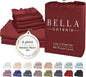 Bella Coterie 6 Piece Luxury Bamboo Viscose Split Top King Size Sheet Set | 34" Split for Adjustable Beds | 100% Organically Grown| Cooling | 18” Deep Pocket | 4 Pillowcases [Merlot]