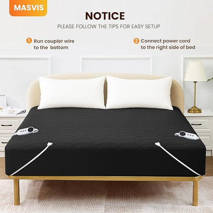 MASVIS Heated Mattress Pad King Size - Dual Control, 6 Heat Settings & 10-Hour Auto Off, Quilted Electric Bed Cover, Bed Warmer with Deep Pocket | Fast Heating | Machine Washable,Black,78"x80"