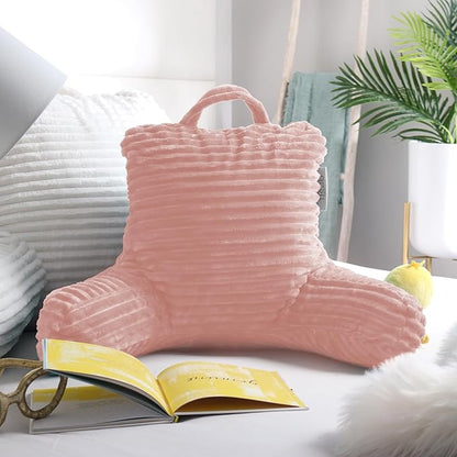 Nestl Reading Pillow for Kids & Teens with Shredded Memory Foam, Luxe Cut Plush Backrest Pillows for Reading and Gaming, for use on Couch or Bed, Adjustable Support with Washable Cover Peach Beige