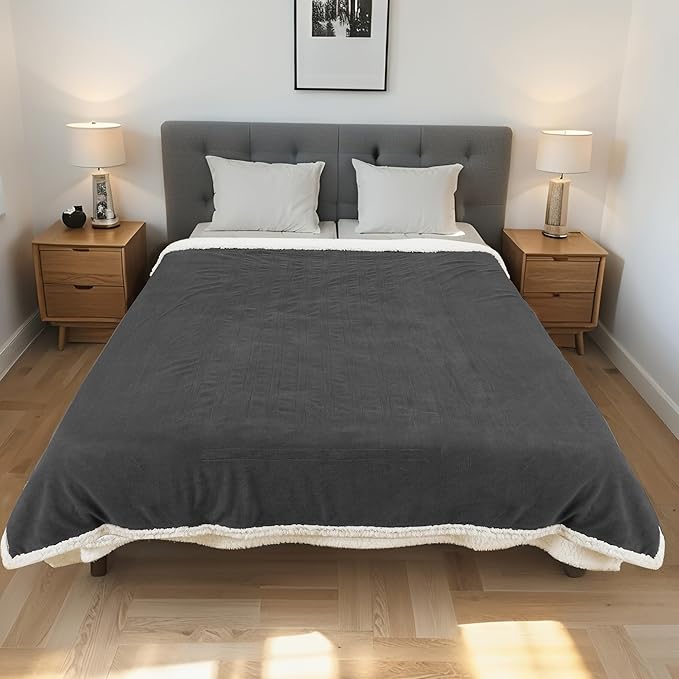 Electric Heated Blanket Throw Size 50"x60" - Dual-Sided with Microplush & Sherpa Fabric, 4 Heat Settings & 3 Hours Auto Off, Machine Washable - Iron Gray