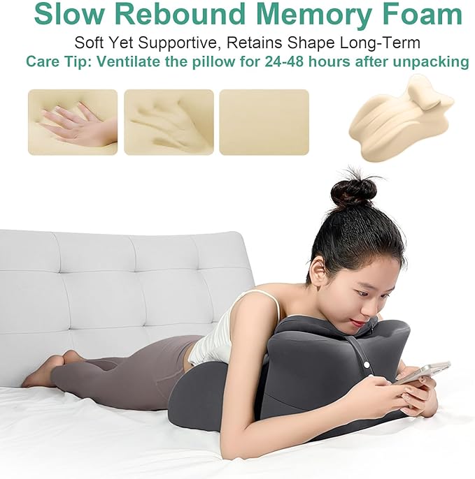 Memory Foam Wedge Pillow, Prone Pillow Headboard & Bed Reading Pillow, Multifunctional Ergonomic Support for Back Pain, Acid Reflux, Sitting Up, Back Cushion with Removable Stretch Cover (Dark Gray)