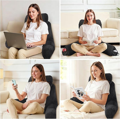Reading Pillow for Sitting in Bed Adult, Reading Pillow with Shredded Memory Foam (Black, Extra Large 25" H)