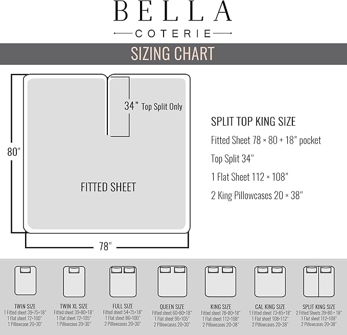 Bella Coterie Luxury Bamboo Viscose 34” Split Top King Size Sheet Set | 1 Fitted Sheet for Sleep Number & Adjustable Beds | 100% Organically Grown | Cooling & Soft | 18” Deep Pocket [Lemonade]