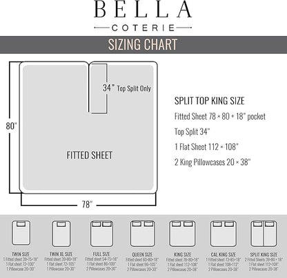 Bella Coterie Luxury Bamboo Viscose 34” Split Top King Size Sheet Set | 1 Fitted Sheet for Sleep Number & Adjustable Beds | 100% Organically Grown | Cooling & Soft | 18” Deep Pocket [Black]