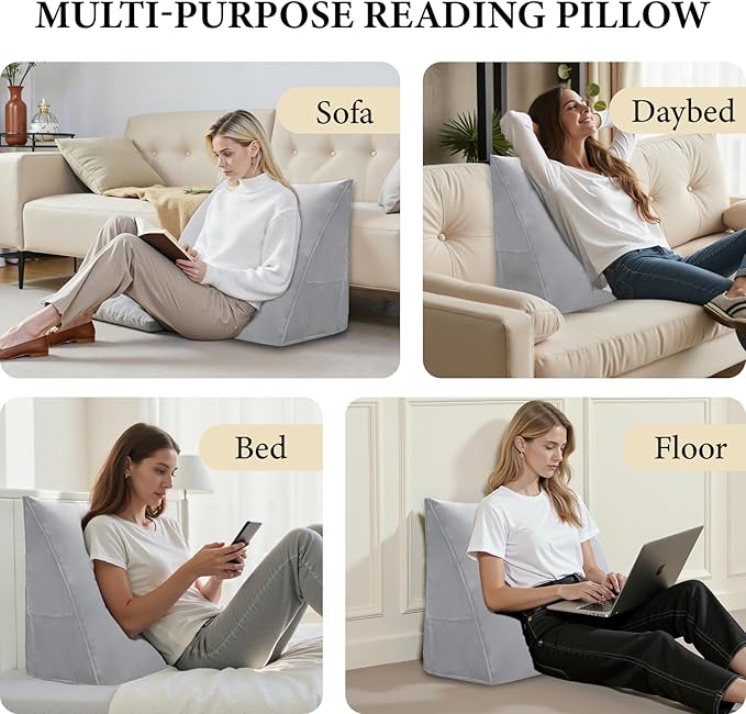 Wedge Pillow Headboard Reading Pillow Triangular Backrest Support Pillow for Sitting in Bed Positioning Support Pillow for Sofa Daybed Removable Cover