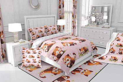 Cute Raccoon Comforter Set Queen Size 3 Pcs Watercolor Lovely Wild Animals Decor Bedding Comforter for Kids Girls Teens Glitter Stars Green Leaves Pink Bedroom Quilt Set with 2 Pillowcases