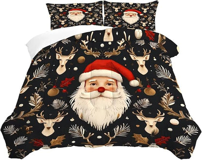 Black Christmas Comforter Set Twin Size Santa Claus Bedding for Kids Girls Women Xmas Reindeer Merry Christmas Bedroom Quilt Bed Sets, 1 Comforter 1 Pillowcase