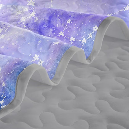 QOOMO Purple Galaxy Quilt Set Full/Queen Size,Starry Sky Bedspread Coverlet Set,Constellation 3Pcs Bedding Set Printed Quilt with 2 Pillowcases,Soft and Lightweight,for All Seasons