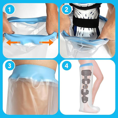 Waterproof Extra Wide Full Leg Cast Cover for Shower Adults, Extra Large Full Leg Shower Cover, Watertight Silicone Foot Protector for Plus Size Adults Surgery Shower Boot