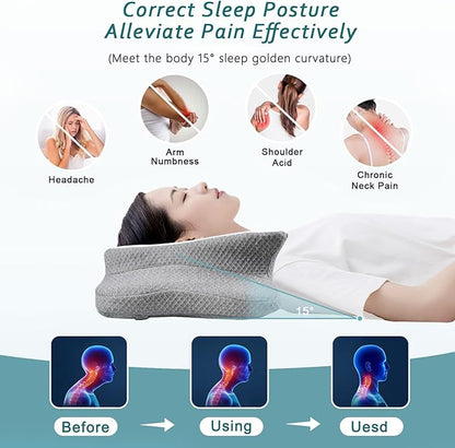 Cervical Neck Pillow for Pain Relief Sleeping, Contour Memory Foam Pillow, Ergonomic Side Sleeper Pillow for Adults, Cooling Orthopedic Neck Support Pillow for Back Stomach Sleepers