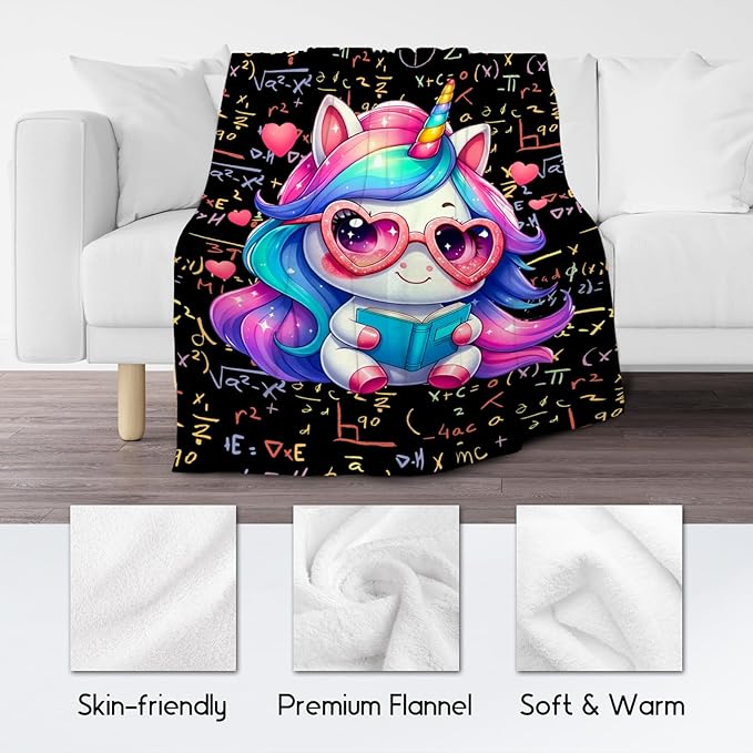 Unicorn Blankets - Kids Blanket Gifts for Teen Girls - 40x50 Inch Cozy Soft Flannel Reading Throw for Couch, Office