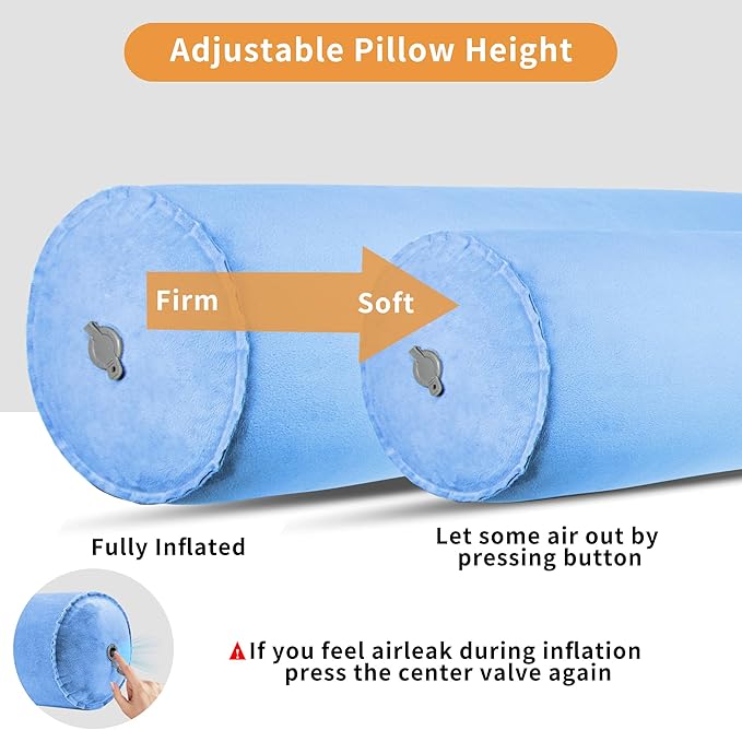 EULANT 2 Pack Inflatable Body Pillow for Adults,Inflatable Travel Body Pillow for Sleep,47inch Long Hug Pillow Bolster Pillow for Sleeping, Back