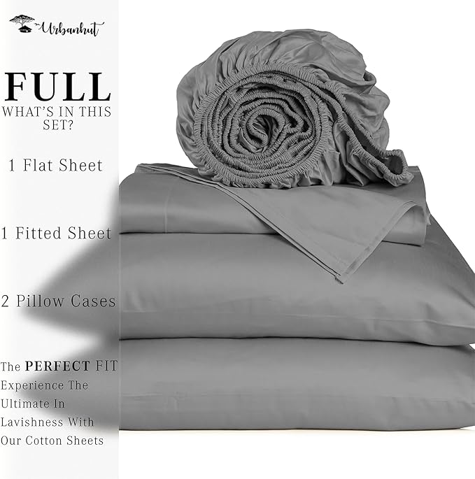 URBANHUT 100% Egyptian Cotton Sheets - 1000 Thread Count Full Size Sheet Set (4Pc), Long Staple Cotton Bedding Sheets, All Season Sateen Weave, Luxury Hotel Bedsheets,16" Deep Pocket - Dark Grey