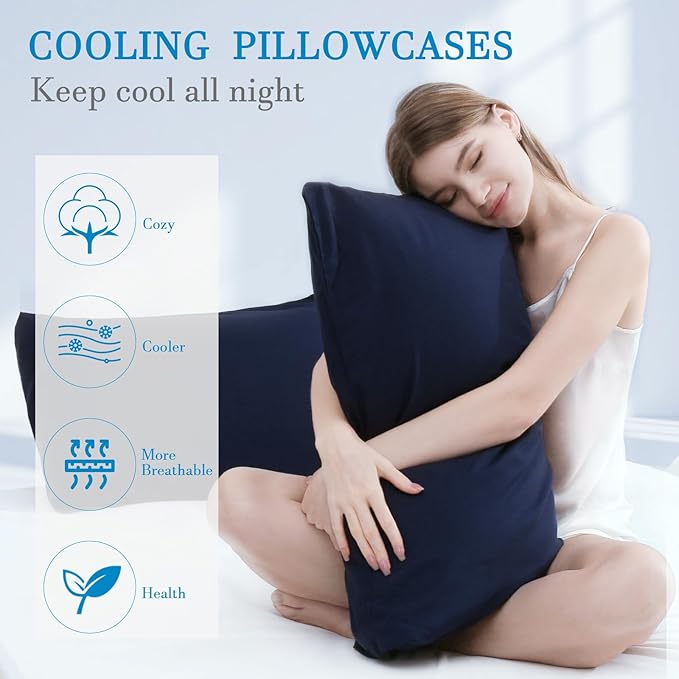 Avolare 2 Pack Pillowcases, Cooling Pillow Case Queen Size with Envelope Closure, Breathable & Machine Washable Pillow Covers for Hot Sleepers, Night Sweats - Navy Blue (20"x30") Imported