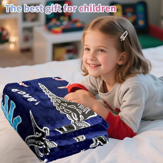 TEHALK Dinosaur Glow in The Dark Blanket for Boys/Girls/Toddler/Baby, Dinosaur Toys for Boy Age 3-12, Cute Funny Kids Throw Blanket for Birthday/Gifts 50"x 60"
