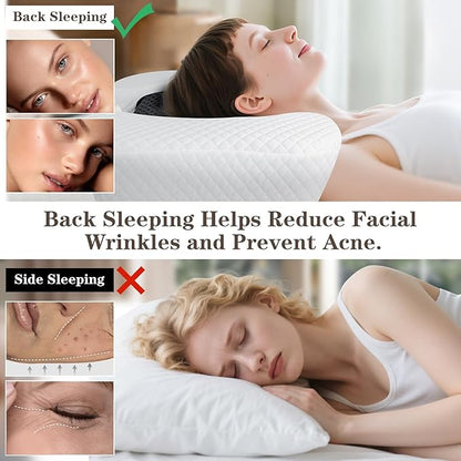 HOMCA Beauty Pillow for Back Sleeper, Memory Foam Back Sleeping Cervical Neck Pillow Reduces Pressure on Skin, Wrinkle Prevention, Ergonomic Design for Neck and Shoulder Pain Relief