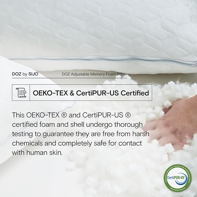DOZ Adjustable Bed Pillow, Cooling Surface, Shredded Memory Foam, Medium Firm, Perfect for Back, Side, Stomach Sleeper, Oeko-Tex and CertiPUR-US Certified (King)