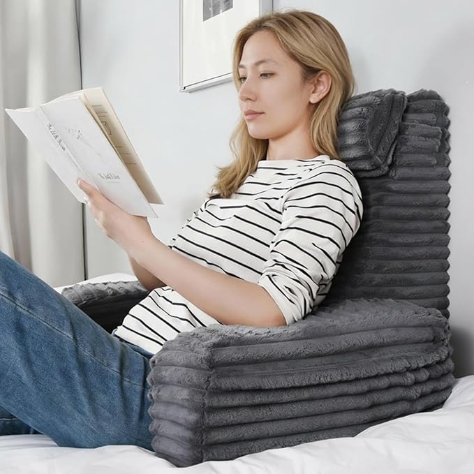 ENITYA Reading Pillow for Sitting in Bed Adult, XL Back Pillow for Bed Sitting up, Back Support Chair Pillow for Sitting up/Watching TV/Reading/Gaming/Resting/Post Surgery,Dark Grey