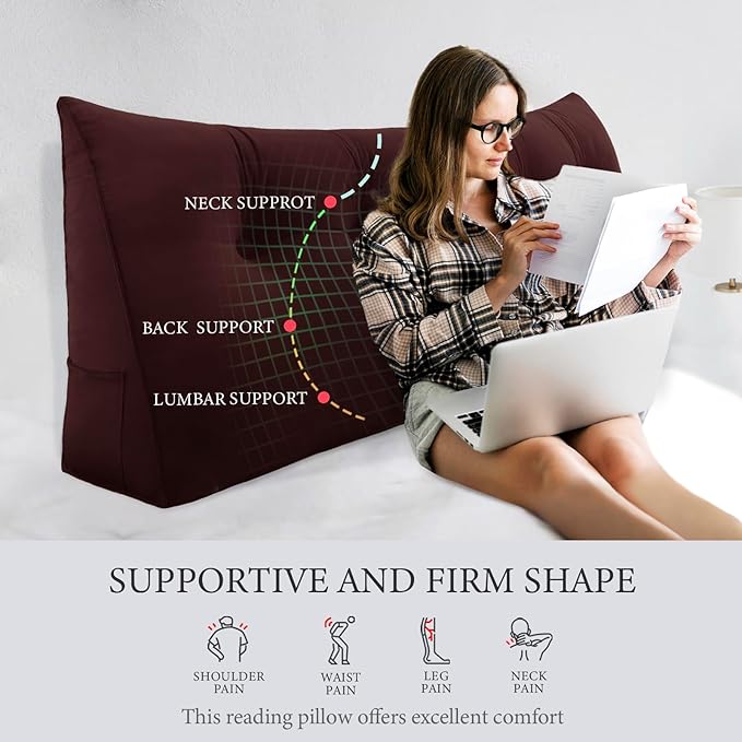 8 lbs Thickened Twin Wedge Pillow Headboard College Dorm Bed Velvet Wedge Pillow Backrest Support Triangular Headboard Pillows with Side Pocket, Dorm Bedding Essentials for Girls & Boys