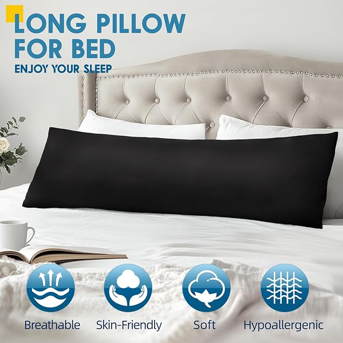 MAGIC ELEPHANT Body Pillow, Memory Foam Body Pillow for Adults, Long Pillow for Bed and Sleeping, Full Long Bed Pillow Insert with Cover (Black, 20x54 Inch)