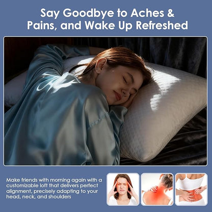 Firm Shredded Memory Foam Pillows King Size Set of 2, Cooling Bed Pillow w/Adjustable Loft for Side, Back, and Stomach Sleepers, Removable Washable Bamboo Rayon Cover, CertiPUR-US Certified Foam