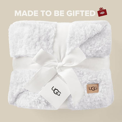 UGG Nita Throw Blanket Soft Reversible Plush Throw for Couch or Bed Washable Warm Fluffy Blanket for College Dorm Essentials and Bedding with Down Alternative Fill, 50-inch x 70-inch, White Snow