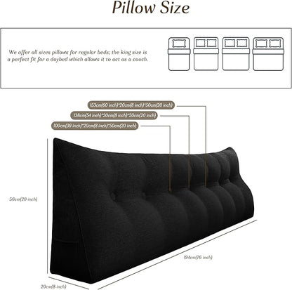 Headboard Wedge Pillow - Triangular Headboard Pillow Bed Rest Wedge Pillow for Sitting in Bed - Backrest Positioning Support Reading Pillow Daybed Pillows with Removable Cover
