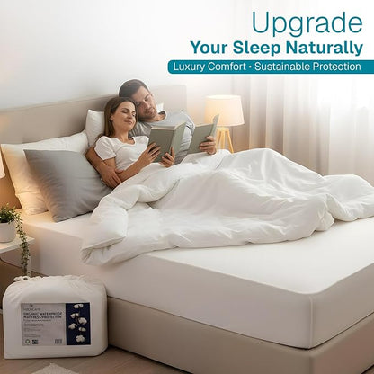 Fabdreams King Organic Cotton Mattress Protector, Waterproof, 78x82+17in, GOTS Certified, Temperature Regulating, Breathable, White